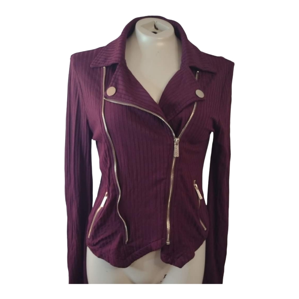 ACTIVE USA Juniors Burgundy Stretch Moto Style Jacket/top,gold zippers